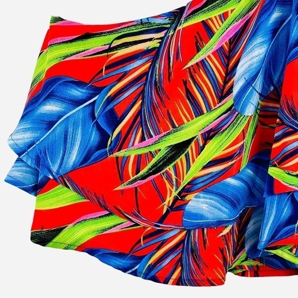 New-shop17 Two Pc Set Tropical Multi color, Ruffled Top Wide Leg Neck Tie Pants - Picture 9 of 16
